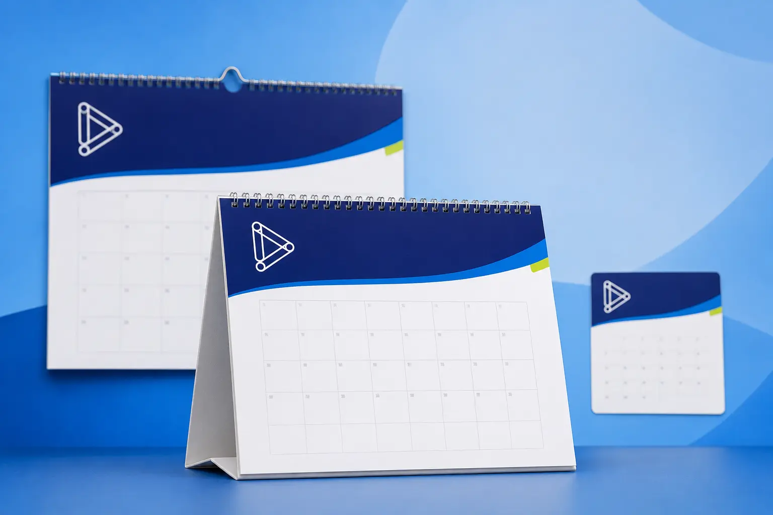 Mockup fotográfico de calendarios corporativos Play Express
